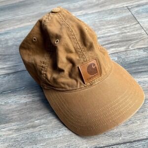Carhartt Tan Brown Cotton Leather Patch Adjustable Back Baseball Cap Hat